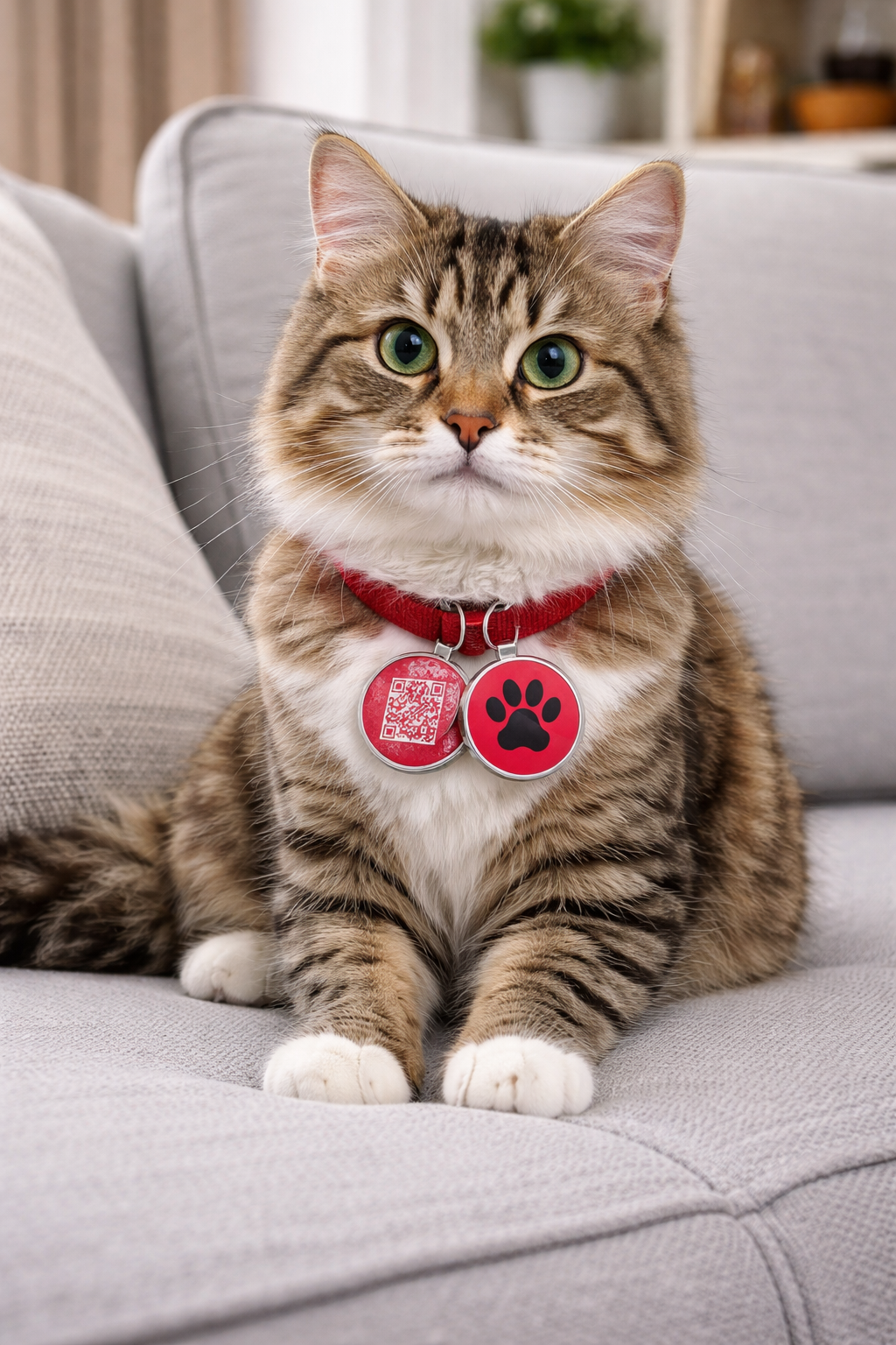 Smart QR Pet ID Tag for Dogs & Cats -Red