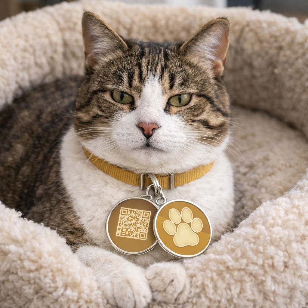 Smart QR Pet ID Tag for Dogs & Cats -Gold