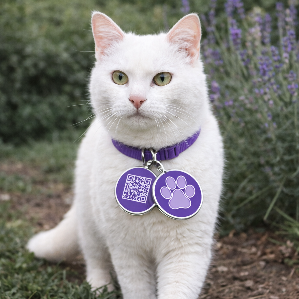 Smart QR Pet ID Tag for Dogs & Cats  - Purple