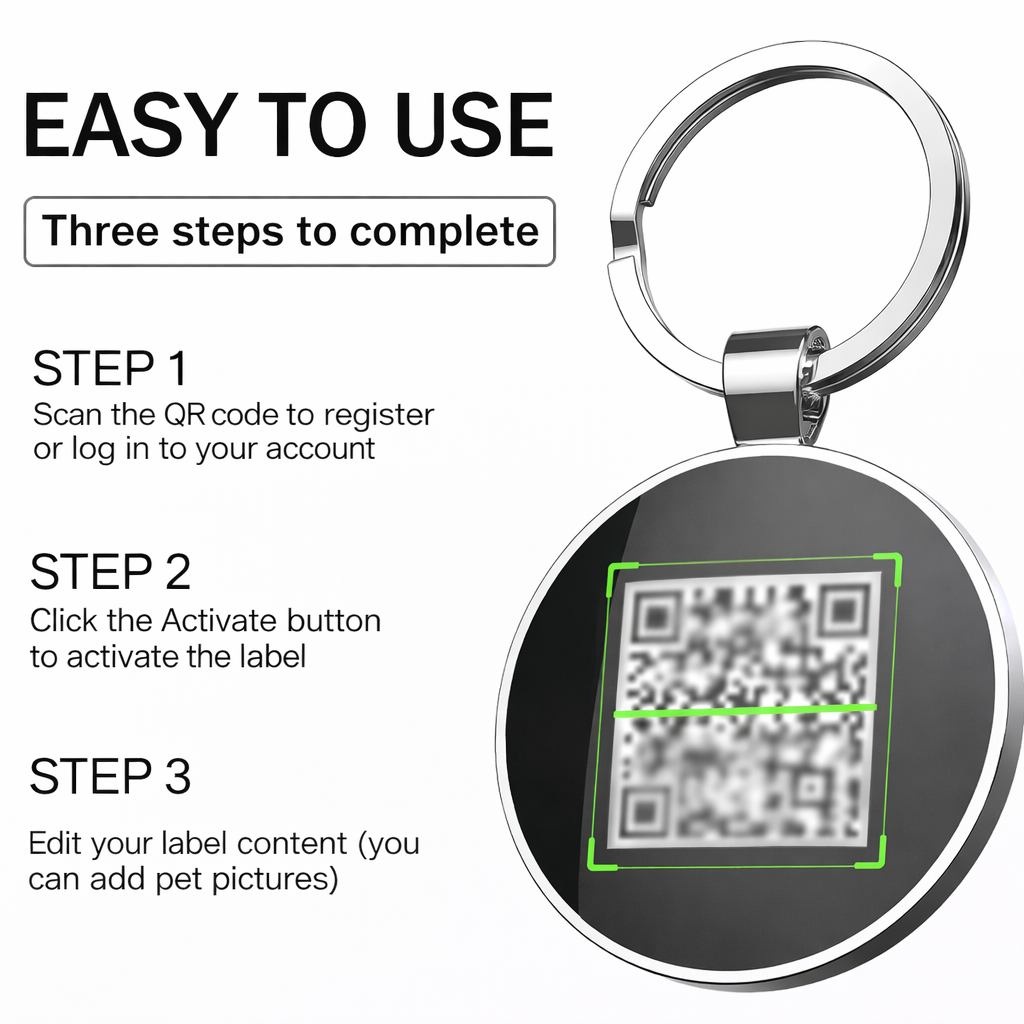 Smart QR Pet ID Tag for Dogs & Cats - Black