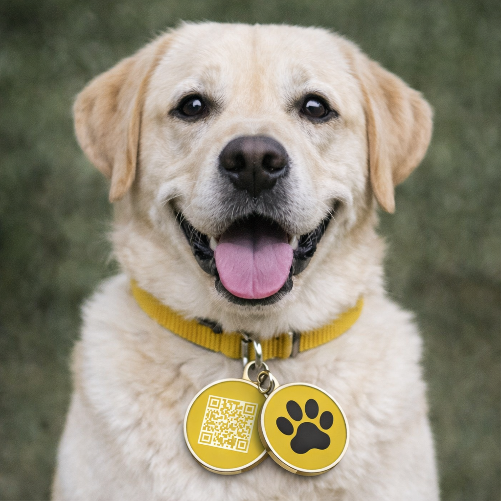Smart QR Pet ID Tag for Dogs & Cats - Yellow